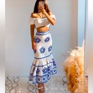 ZARA EMBROIDERED MIDI SKIRT